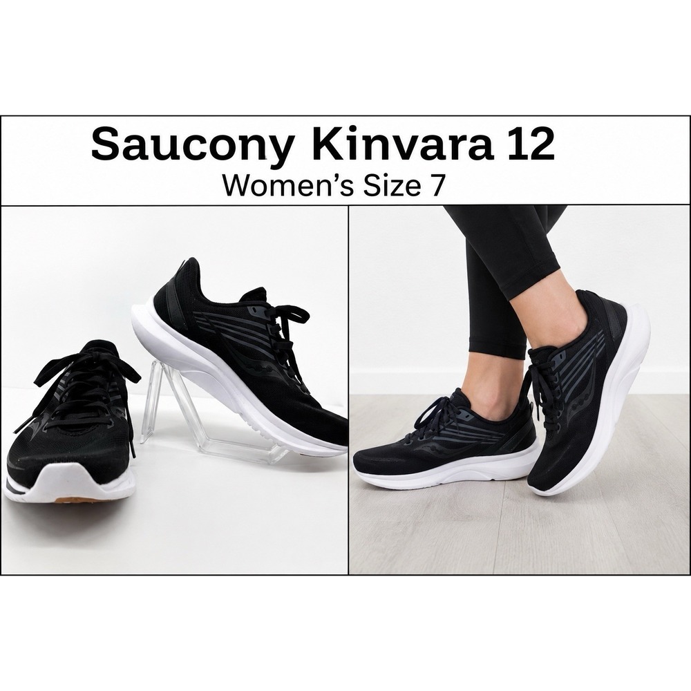 Saucony Kinvara 12 Women's Size 7 Black Running Shoes PWRRUN Lightweight Sporty
